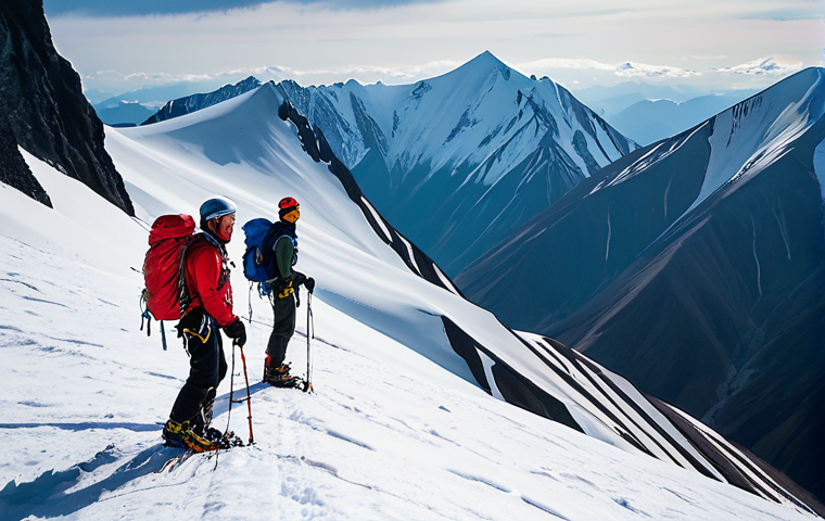 극한 환경 여행 중 사고 예방 팁 - A seasoned male hiker, with a rugged, observant face, stands on a rocky outcrop in the majestic Cauc...