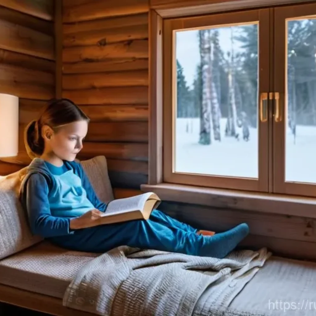 극한 환경에서의 기후 변화 대처 전략 - **Prompt:** A cozy, warm interior of a modern, well-insulated home in a snowy Russian countryside du...