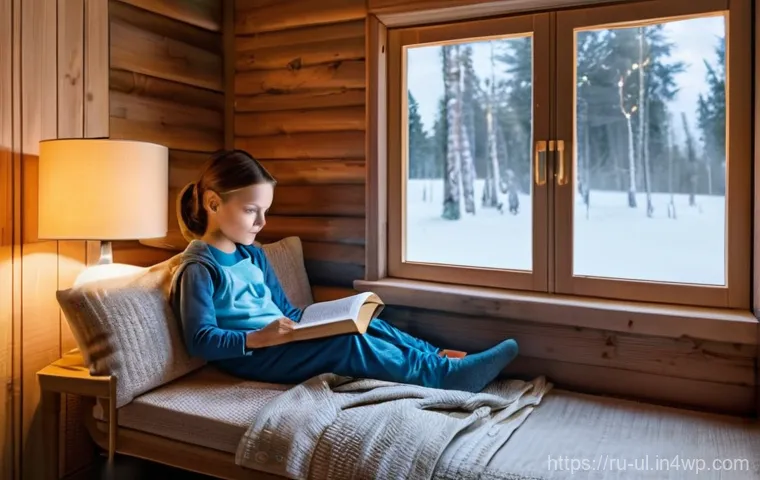 극한 환경에서의 기후 변화 대처 전략 - **Prompt:** A cozy, warm interior of a modern, well-insulated home in a snowy Russian countryside du...