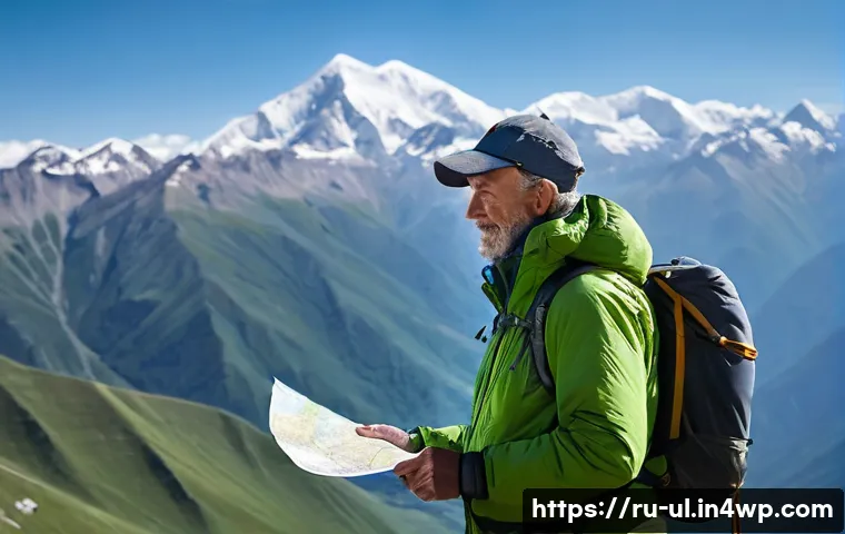 극한 환경 여행 시 가이드 선택 방법 - **Prompt:** A seasoned, middle-aged male guide with a weathered face and kind eyes, wearing durable,...