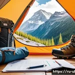 극한 환경 여행 안전을 위한 재정 계획 - A detailed scene of an experienced adventurer carefully packing essential gear for an extreme mounta...