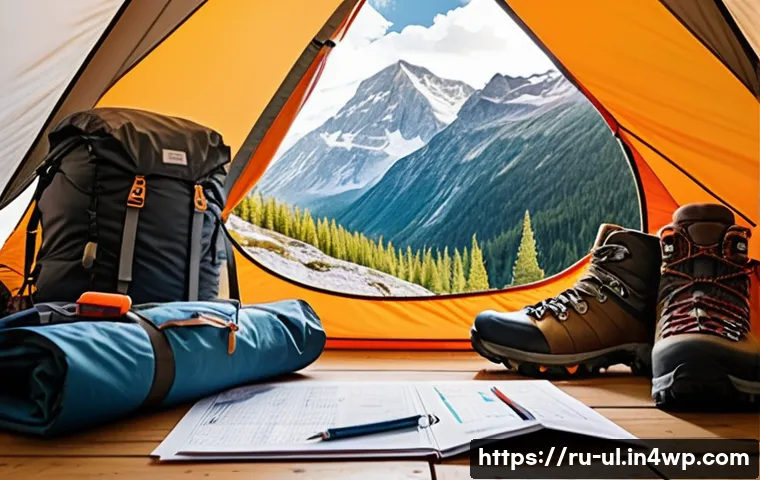 극한 환경 여행 안전을 위한 재정 계획 - A detailed scene of an experienced adventurer carefully packing essential gear for an extreme mounta...