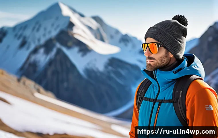 극한 환경에서의 물리적 안전 확보 방법 - A detailed portrait of an outdoor adventurer wearing multilayered clothing optimized for extreme wea...