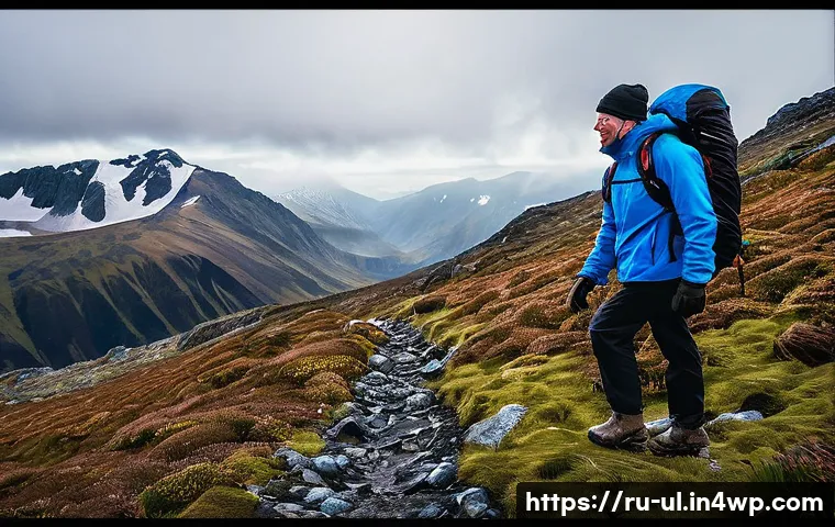 극한 환경에서의 날씨 변화 대응 전략 - A detailed outdoor survival scene showing a group of hikers wearing multilayer clothing designed for...