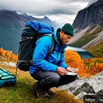 Home 18 극한 환경 여행 안전 계획의 중요성 - A detailed scene of a professional hiker preparing for an extreme mountain expedition in the Russian...